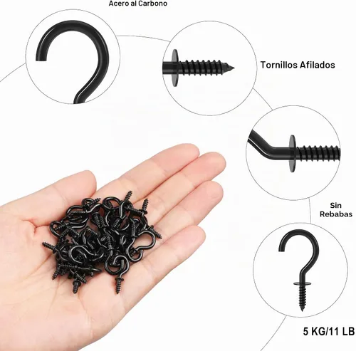 Vista 4 de RELBRO Ganchos de tornillo pequeños de 1/2 pulgada, mini ganchos de metal de rosca, negro, 100 piezas