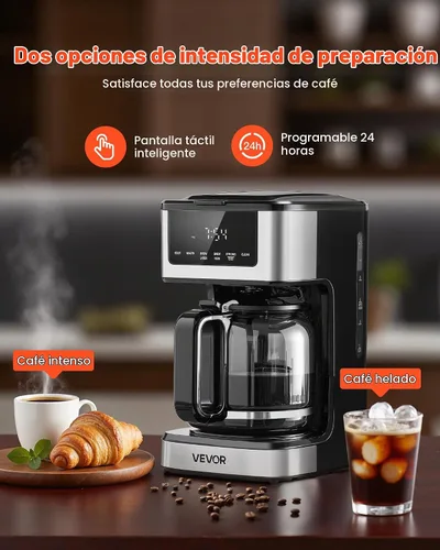 Vista 2 de VEVOR Cafetera programable, cafetera de goteo programable de 12 tazas con pantalla táctil, cafetera de 4 horas para mantener el calor, cafetera