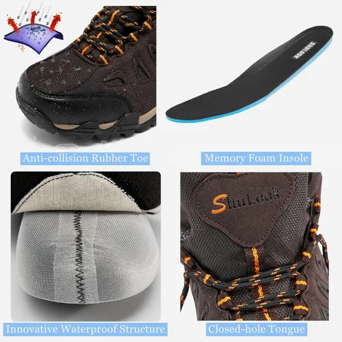 Vista 2 de SHULOOK Botas de senderismo impermeables para hombre, ligeras, antideslizantes, al aire libre, botas de tobillo transpirables, senderismo