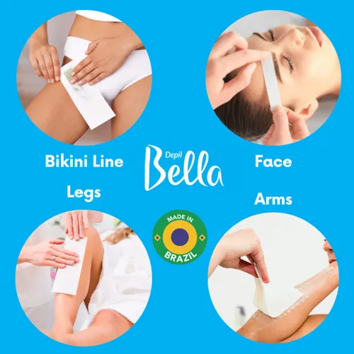 Vista 5 de Depil Bella Tiras de cera de tela no tejida 100% fibra natural Para depilación en casa y uso profesional (100 tiras)