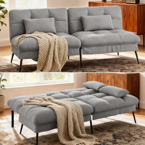 Vista 9 de COMHOMA Sofá cama tipo futón convertible, sofá futón de tela de 72 pulgadas con respaldo ajustable, reclinable plegable para muebles de sala de Negro
