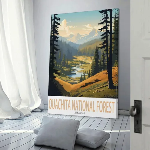 Vista 3 de Ouachita - Póster de viaje vintage del bosque nacional de Arkansas, 08 x 12 pulgadas (7.9 x 11.8 in), pintura en lienzo para sala de estar