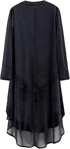 Vista 4 de Chaquetas de terciopelo largas asimétricas para mujer estilo vintage retro medieval retro para Halloween y Navidad con volantes