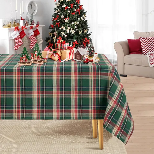 Vista 10 de Camino de mesa a cuadros de Navidad de búfalo, camino de mesa rectangular de cuadros de Navidad para decoración de mesa de cena de fiesta de Navidad