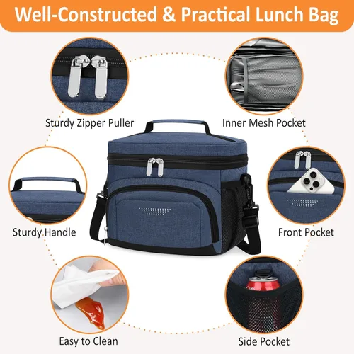 Vista 6 de Vankor Bolsa de Almuerzo Aislante para Hombres y Mujeres, Lonchera Reutilizable a Prueba de Fugas Bolsa Térmica Portátil de Almuerzo con Correa