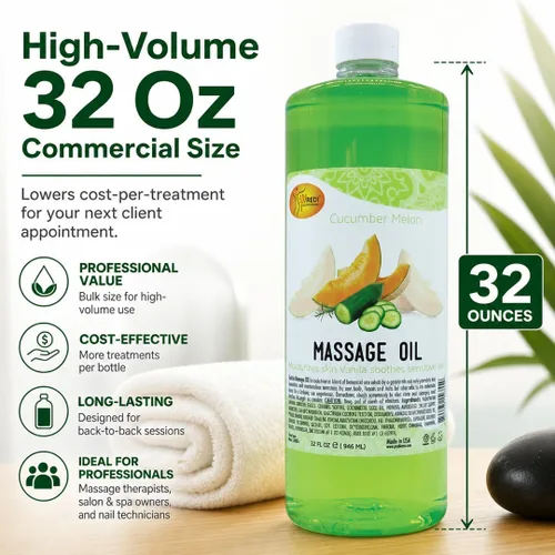 Vista 6 de SPA REDI - Aceite de masaje, melón de pepino, 32 onzas - Terapia profesional de masaje de cuerpo completo, manicura, pedicura - Relaja los músculos