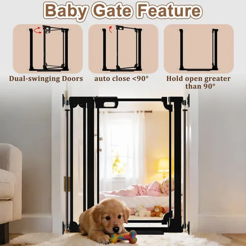 Vista 8 de WAOWAO Puerta de bebé de acrílico transparente de 40 pulgadas extra alta para escaleras, diseño moderno, puerta de acrílico con cierre automático
