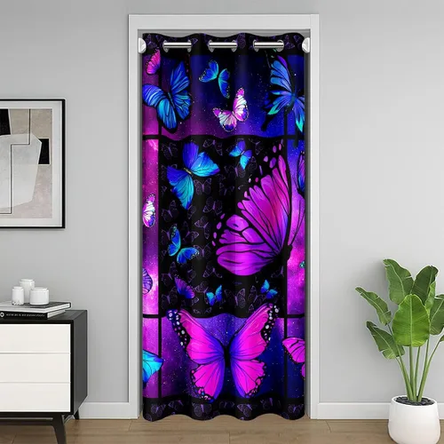 Vista 8 de Erosebridal Cortina de puerta de teñido anudado, cortina opaca bohemia, cortina exótica abstracta en espiral, elegante cortina hippie para puerta