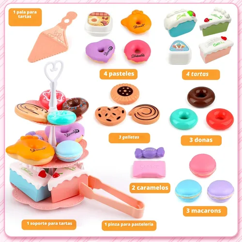 Vista 2 de Juego de fiesta de té para niñas pequeñas, juegos de té de flores, juguetes para niñas de 3, 4, 5, 6 años, juguetes de cocina para niños pequeños