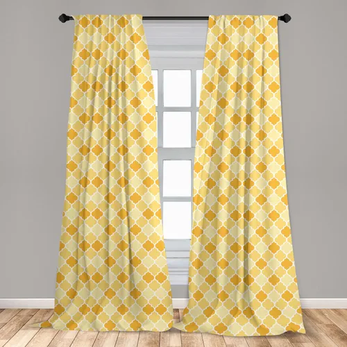 Vista 3 de Ambesonne Quatrefoil Window Curtains, Age-Old Trellis Pattern in The Shades of Yellow Historical Eastern, Lightweight Decor 2-Panel Set with Rod