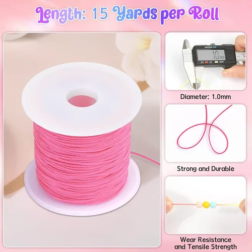 Vista 4 de Selizo 12 rollos de hilo de nailon para pulseras, cordón de nailon para nudos chinos para hacer joyas, hilo de cuentas de nailon para Kumihimo