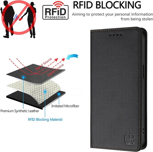 Vista 4 de Funda compatible con Sharp Aquos R1, compatible con Sharp Aquos R SHV39 SH-03J con cierre magnético, ranura para tarjetas, color negro