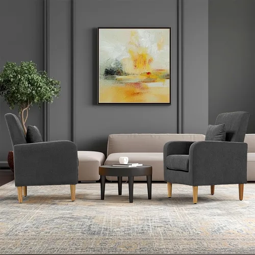 Vista 2 de OS MOTOR Sofá tapizado con almohada, sillón de tela con patas de madera, cómoda silla de descanso para sala de estar, dormitorio u oficina, soporta