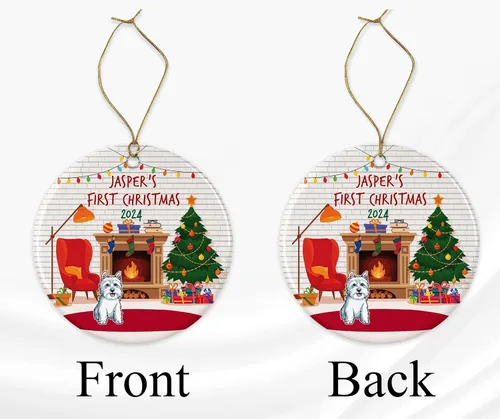 Vista 2 de Yanashop88 Adorno personalizado con nombre de mascota 2021 Personalizado Adorno de Navidad Westie Perro Westie primero para la primera