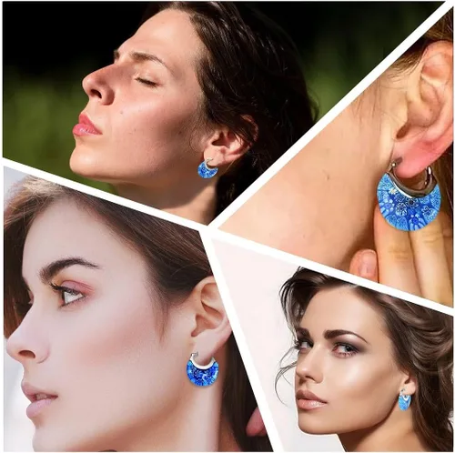 Vista 2 de Murano Style Glass Hoop Earrings for Women Trendy Daisy Flower Stainless Steel Dangle Fun Vibrant Colors Teacher Glass Jewelry Unique Birthday Gifts