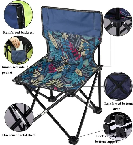 Vista 2 de Silla de camping plegable portátil para exteriores, capacidad de 330 libras con respaldo