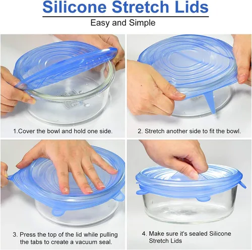 Vista 3 de Tapas elásticas de silicona reutilizables para almacenamiento de alimentos, tapas herméticas, fundas universales de silicona para alimentos