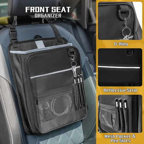 Vista 3 de LUXJA Organizador de asiento delantero de automóvil con bolsillo para archivos de acordeón, organizador de asiento de pasajero con funda para laptop