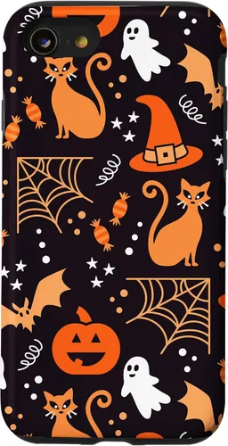 Vista 18 de Carcasa para iPhone 16 Halloween, calabazas, fantasmas, bruja, caramelo, maíz, murciélagos, calaveras