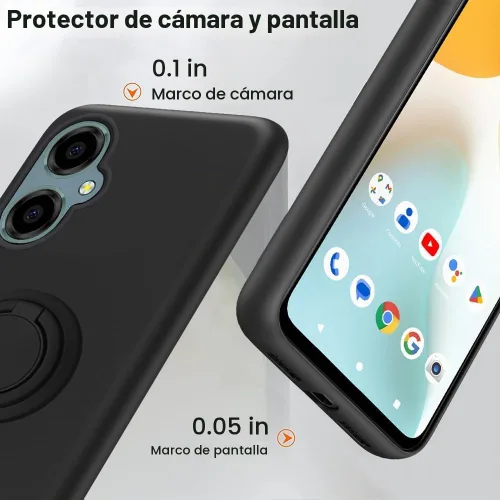 Vista 2 de Funda para Pinwheel Genesis 3 / BLU G64 Funda para teléfono con protector de pantalla HD, soporte de anillo giratorio de 360°, soporte de silicona