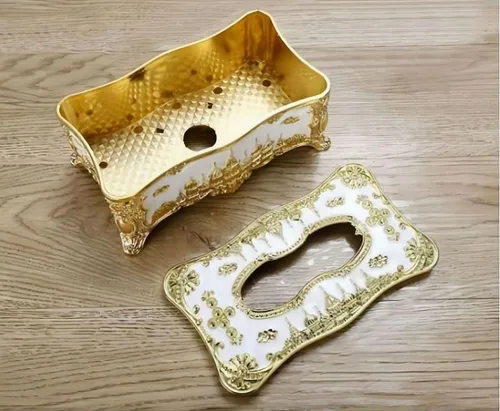 Vista 3 de Soporte para cubierta de pañuelos, castillo creativo en relieve y diamantes de imitación rectangular de acrílico para caja de pañuelos