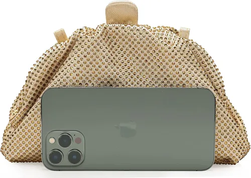 Vista 3 de Bolso de mano con marco de cristal con diamantes de imitación, bolso de embrague plisado para mujer