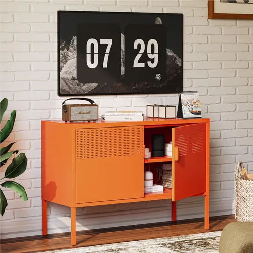 Vista 22 de COFaR Soporte de TV para televisores de hasta 75 pulgadas, consola multimedia de 40 pulgadas de largo con puertas de ventilación, centro de Negro