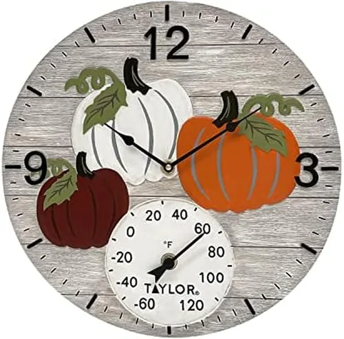 Vista 11 de Taylor Reloj y termómetro de poliresina de hibisco rosa para interiores y exteriores, decoración del hogar para jardín, patio, piscina y áreas