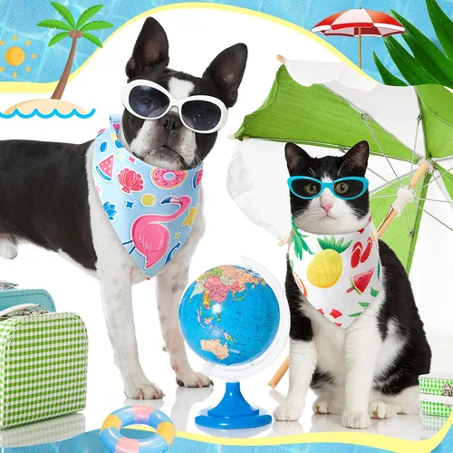Vista 5 de Chunful 100 piezas de bandanas para perros a granel paquete de verano bufanda triangular babero pañuelo conjunto para accesorios de disfraz