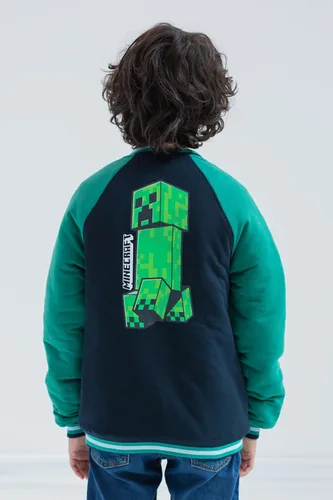 Vista 6 de Minecraft Creeper French Terry Zip Up Varsity Bomber Chaqueta de niño a niño grande
