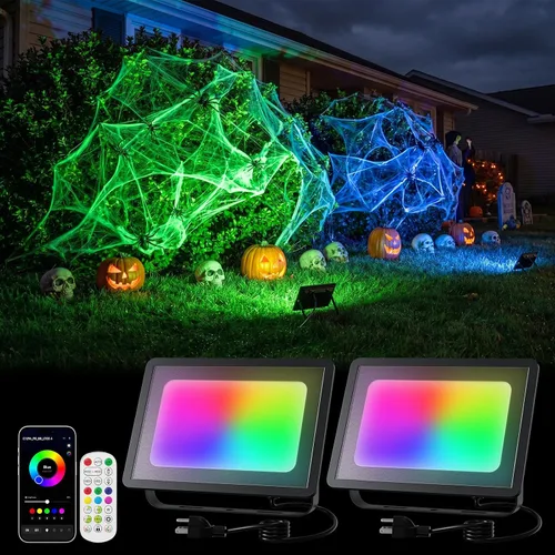 Vista 10 de FALOVE Paquete de 2 luces de inundación RGB inteligentes de 50 W de 500 W