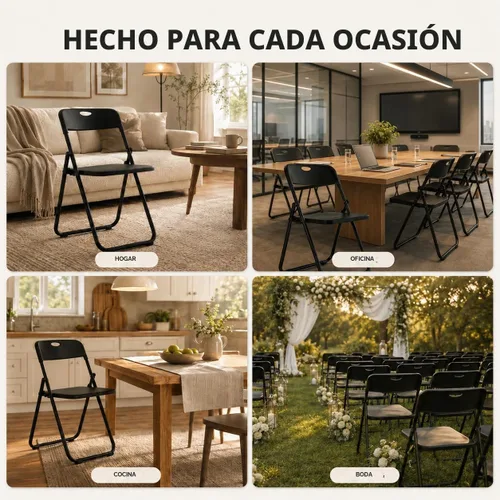 Vista 7 de Paquete de 6 sillas plegables de plástico negro, silla plegable Nuevo Negro