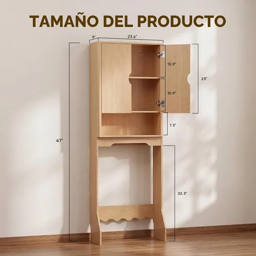Vista 8 de Merapi Over the Toilet Storage Cabinet, Natural Wood Grain Organizer