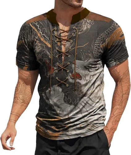 Vista 10 de Camisas de verano para hombres, básicas, de talla grande, para playa, suaves, sueltas, informales, para descansar, al aire libre, con cordón