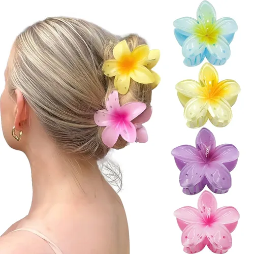 Vista 9 de GQLV Pinzas de garra para el cabello con flores - 4 piezas para cabello grueso, fuerte agarre antideslizante, hawaianas, pinzas grandes y bonitas