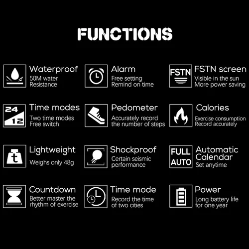 Vista 7 de Reloj digital para hombre, podómetro, contador de pasos, deportivo, militar, táctico, para exteriores, contador de calorías, alarma, cronómetro