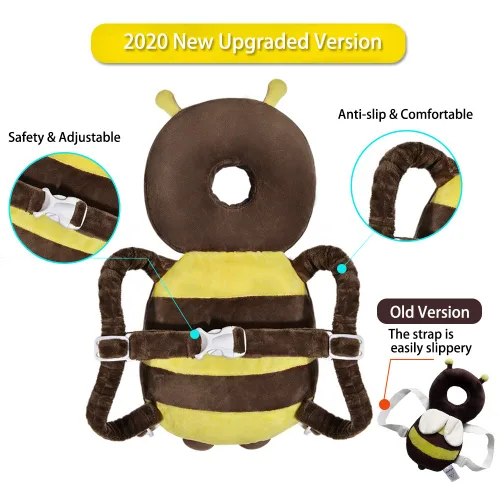 Vista 4 de Okydoky Protector de cabeza de bebé, una mochila, mochila ajustable para niños pequeños, protección de espalda de bebé para gatear y caminar, abeja