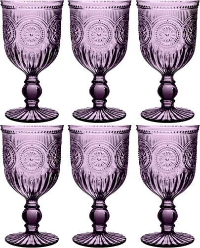 Vista 13 de Juego de copas de vino ámbar Yungala de 6 unidades, copas vintage de 10 onzas con diseño de nudos