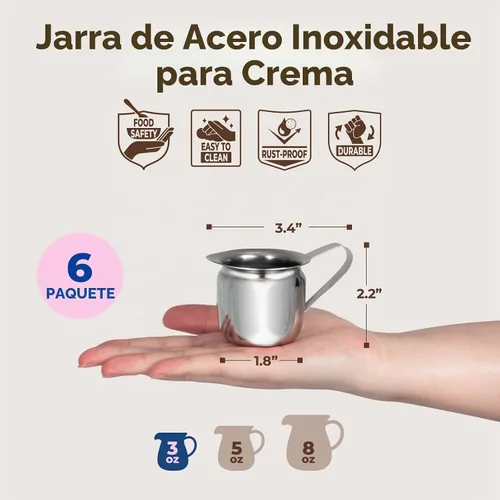 Vista 2 de Fit Meal Prep [Paquete de 6] Jarra de crema de 3 onzas, cremas de campana de acero inoxidable, mini recipiente para servir leche, crema de café