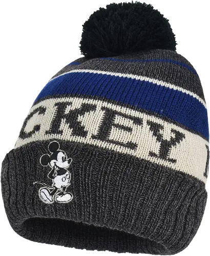 Vista 3 de Disney Mickey Mouse - Gorro de punto de invierno a rayas con puño y pompón, color negro, talla única, Negro