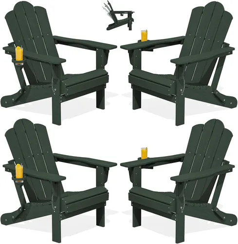 Vista 34 de Silla plegable ajustable KINGYES Adirondack, sillas reclinables Adirondack de 3 posiciones con portavasos, Adirondack de HDPE resistente a