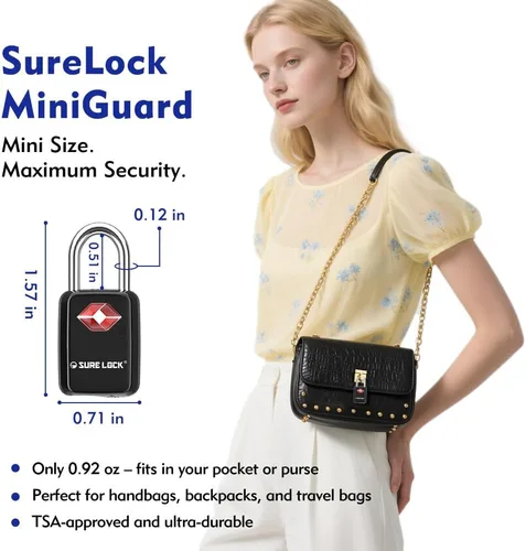 Vista 3 de Sure Lock Cerraduras de equipaje aprobadas por la TSA con llaves para viajes, cuerpo de aleación de zinc con grillete de acero, llave similar, llave