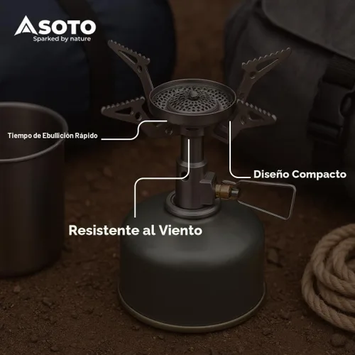 Vista 4 de SOTO Estufa Amicus con o sin estufa de camping encendedor, superior en condiciones de viento, resistente a los golpes y bajo costo con estufa