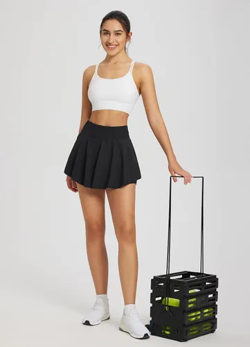 Vista 6 de BALEAF Pantalones cortos deportivos de cintura alta para mujer, falda de entrenamiento con volantes, pantalones cortos para correr, bolsillos