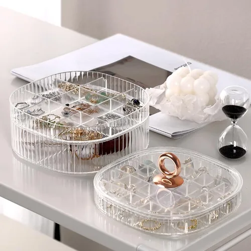 Vista 5 de Joyero, organizador de joyas de acrílico de 3 capas con asa, cajas de joyería transparentes para mujeres y niñas, organizador de maquillaje, soporte