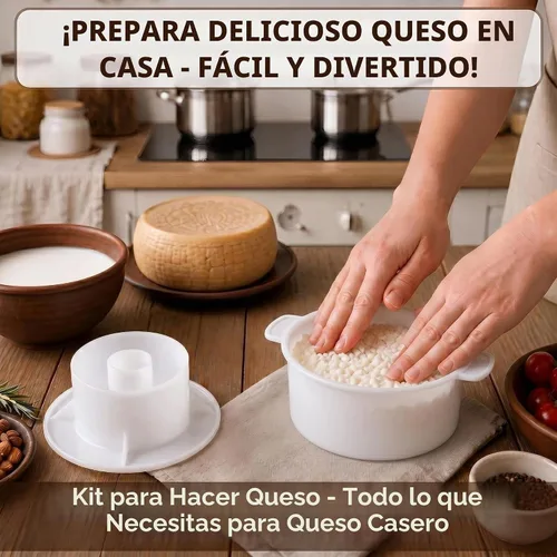 Vista 2 de SHSH trade group Kit de suministro de queso 1.2 L con placa de prensado - Kit de moldes y prensas para queso duro Gouda para hacer quesos - Molde