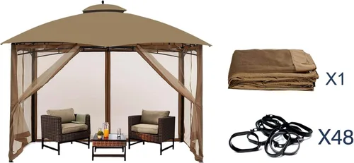 Vista 4 de Mosquitera Universal de Repuesto para Gazebo – Hugline Pantalla de Malla para Exteriores de 10' x 10', Cortina de Pared Lateral de 4 Paneles