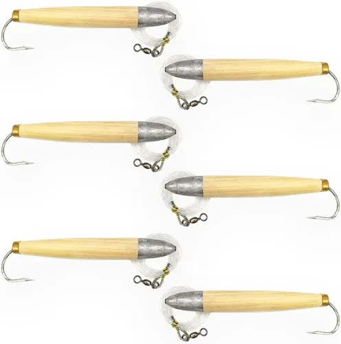Vista 2 de Señuelos de pesca con tapón de cedro de 4 pulgadas, 6 piezas de color natural aparejado, para pesca en alta mar, incluye bolsa de señuelo de agua