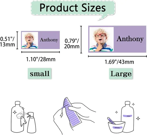 Vista 2 de 78 etiquetas personalizadas para niños con fotos impermeables, etiquetas de nombre personalizadas para suministros escolares, guardería, botellas