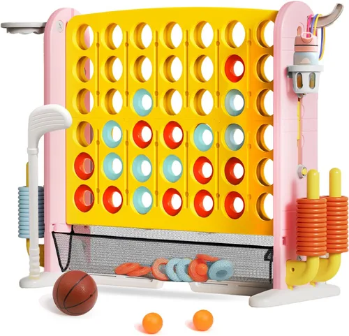 Vista 9 de Juego Gigante de Conectar 4 en Fila con Tela de Malla Altura Ajustable Set de Juego de Patio Jumbo 4-en-1 de 4-para-Anotar con Baloncesto, Golf